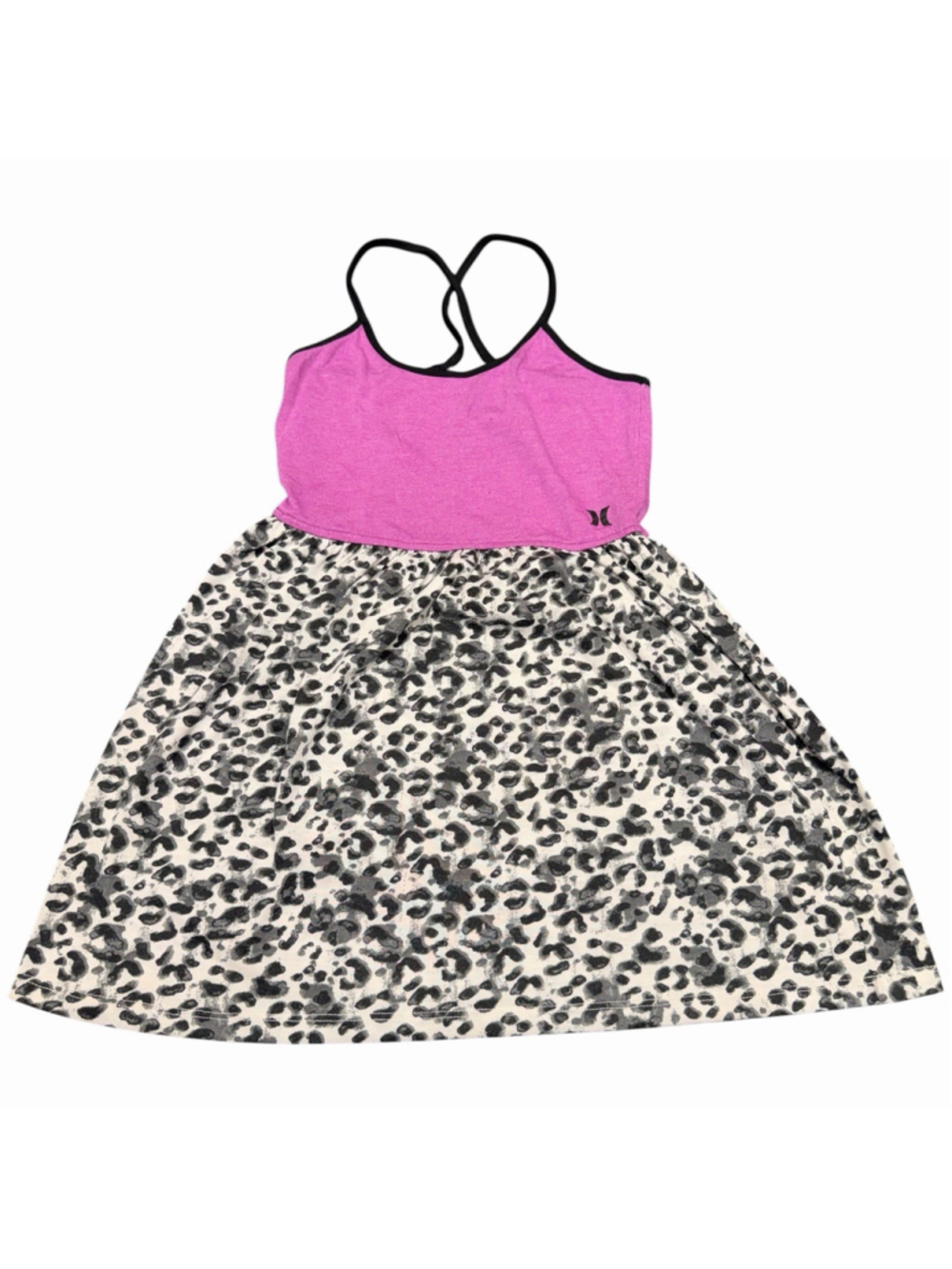 Hurley Girls Dress Sz Small 8-10 Purple Black Gray Leopard Racerback Sleeveless